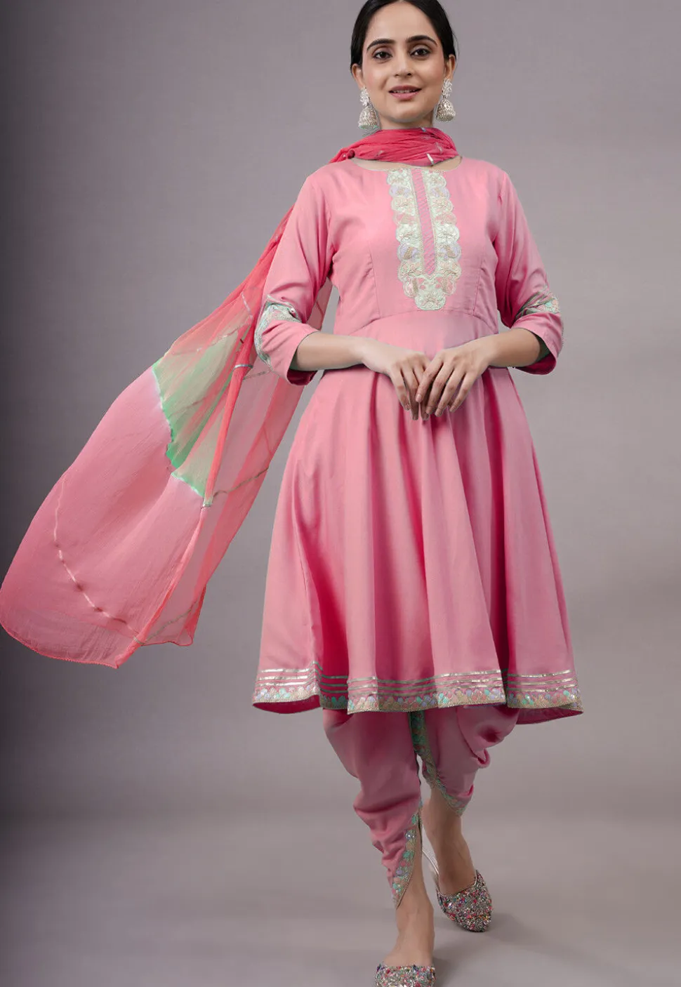 Embroidered Rayon Punjabi Suit in Pink