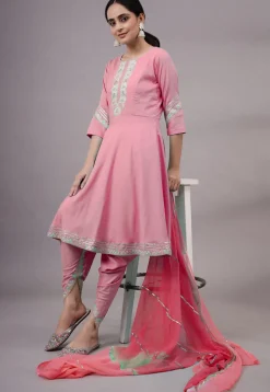 Embroidered Rayon Punjabi Suit in Pink