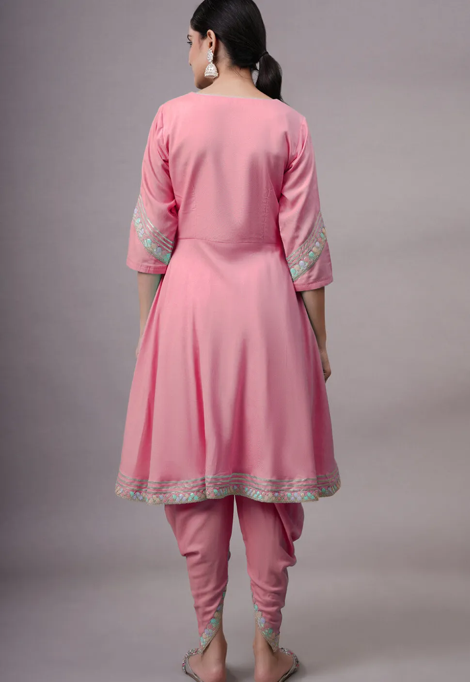 Embroidered Rayon Punjabi Suit in Pink