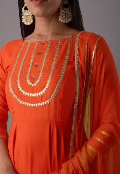 Embroidered Rayon Punjabi Suit in Orange