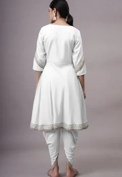 Embroidered Rayon Punjabi Suit in White