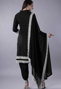 Embroidered Rayon Punjabi Suit in Black