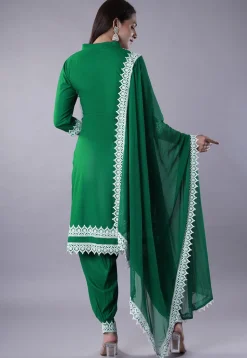 Embroidered Rayon Punjabi Suit in Green