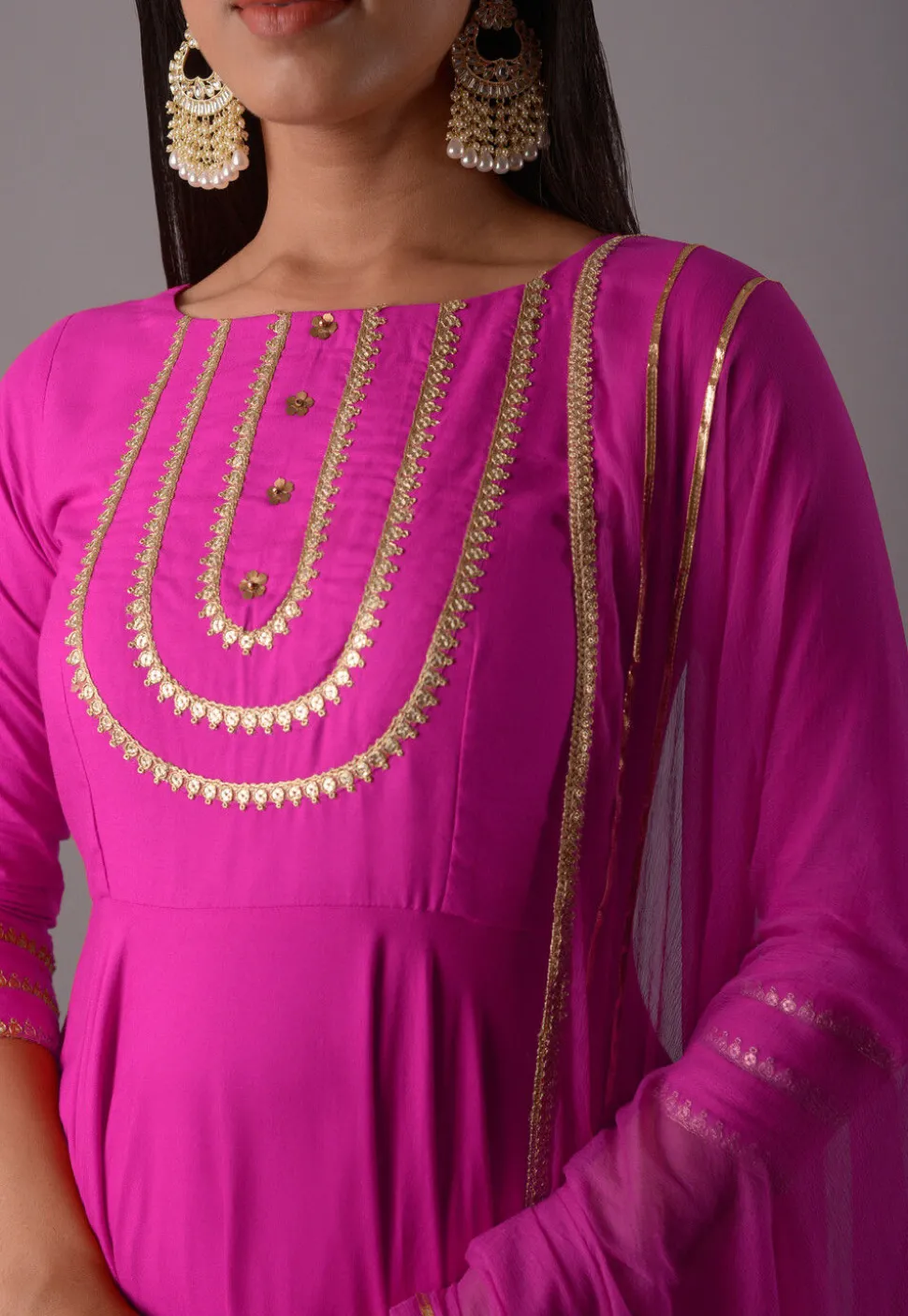 Embroidered Rayon Punjabi Suit in Magenta