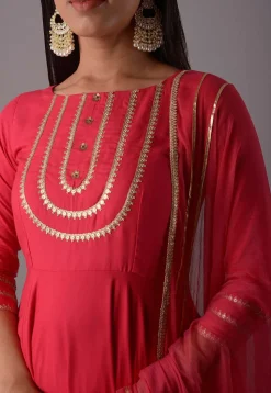 Embroidered Rayon Punjabi Suit in Red