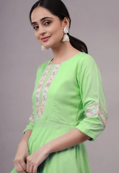 Embroidered Rayon Punjabi Suit in Light Green
