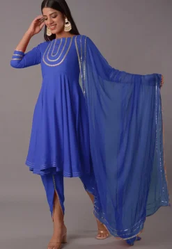Embroidered Rayon Punjabi Suit in Royal Blue