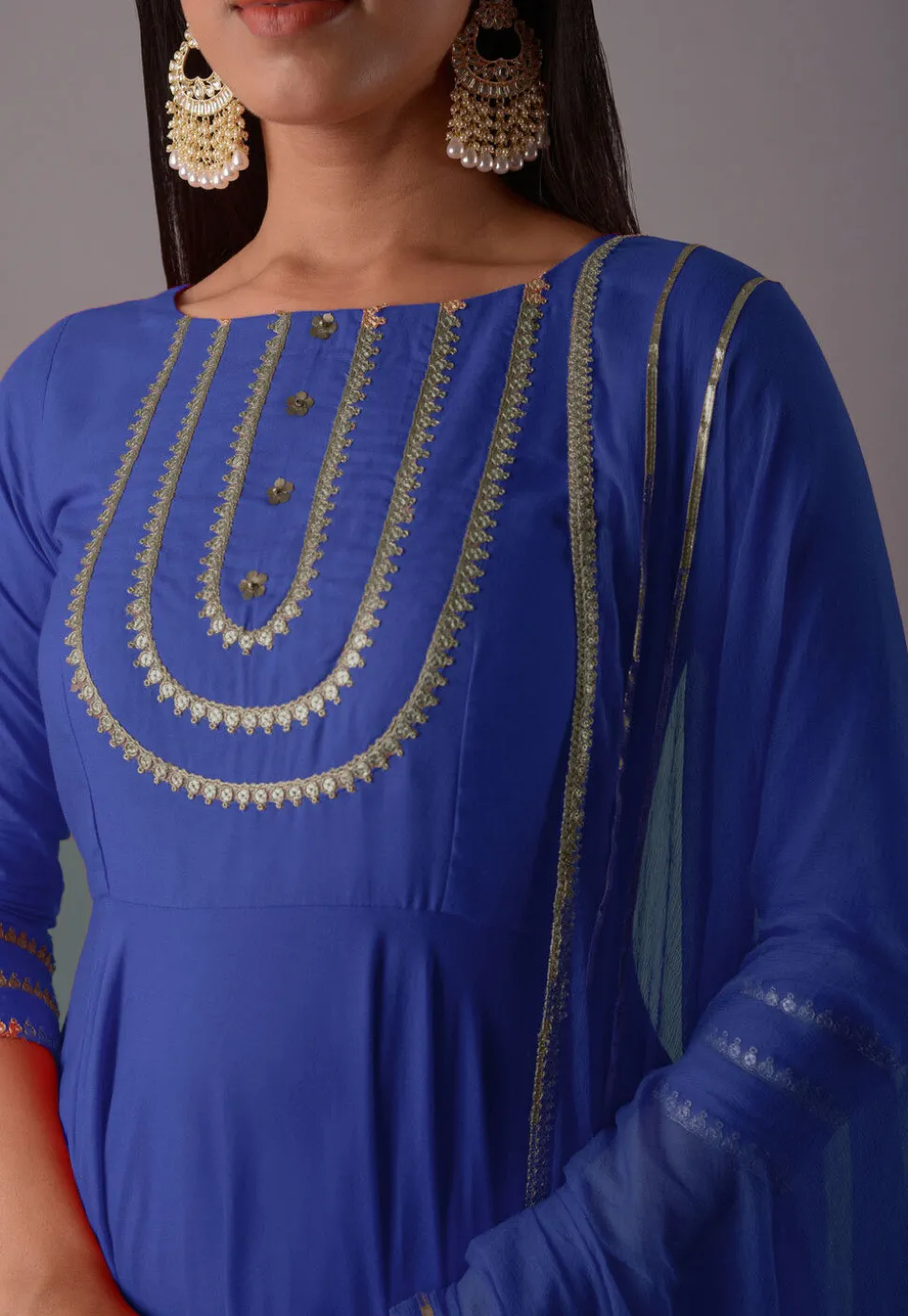 Embroidered Rayon Punjabi Suit in Royal Blue