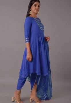 Embroidered Rayon Punjabi Suit in Royal Blue