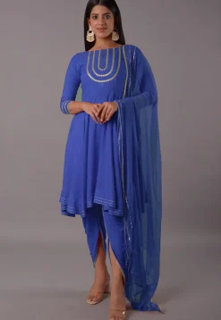 Embroidered Rayon Punjabi Suit in Royal Blue