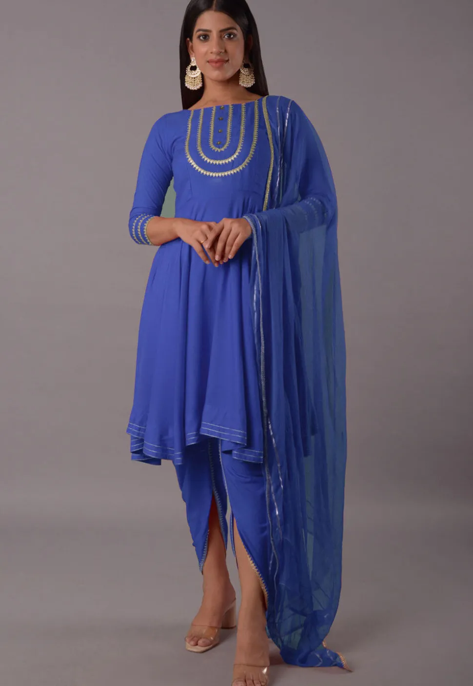 Embroidered Rayon Punjabi Suit in Royal Blue