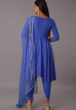 Embroidered Rayon Punjabi Suit in Royal Blue