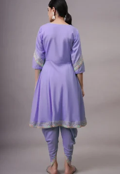Embroidered Rayon Punjabi Suit in Purple