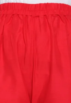 Embroidered Rayon Straight Kurta Set in Red