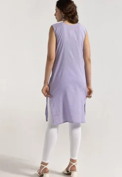 Embroidered Rayon Straight Kurta in Light Purple