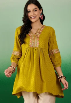 Embroidered Rayon Tunic in Green