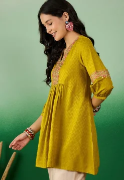 Embroidered Rayon Tunic in Green
