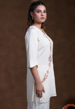 Embroidered Rayon Tunic in Off White
