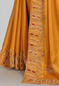 Embroidered Satin Georgette Saree in Mustard