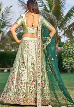 Embroidered Satin Lehenga in Pastel Green