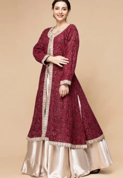 Embroidered Satin Lehenga in Light Beige