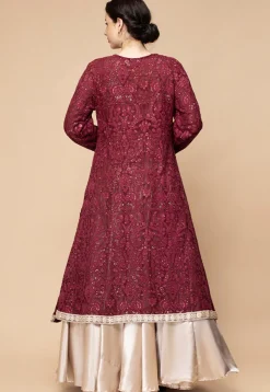 Embroidered Satin Lehenga in Light Beige