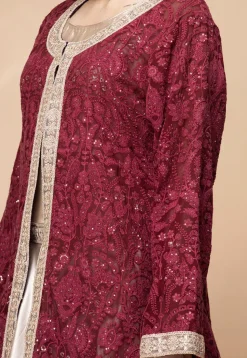 Embroidered Satin Lehenga in Light Beige
