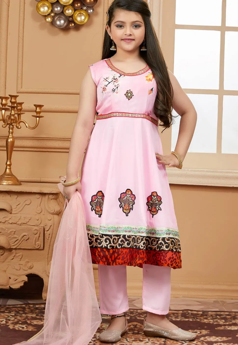 Embroidered Satin Pakistani Suit in Pink
