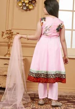Embroidered Satin Pakistani Suit in Pink