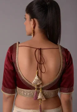 Embroidered Satin Princess Cut Blouse in Maroon