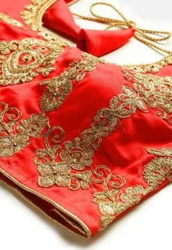 Embroidered Satin Silk Lehenga in Red
