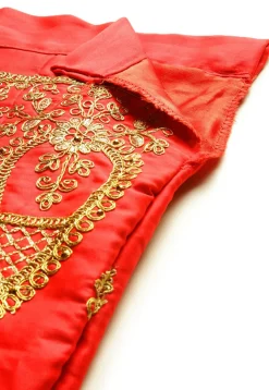 Embroidered Satin Silk Lehenga in Red