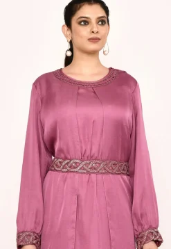 Embroidered Satin Silk Maxi Dress in Pink