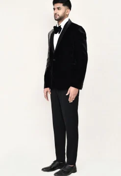 Embroidered Satin Silk Tuxedo in Off White