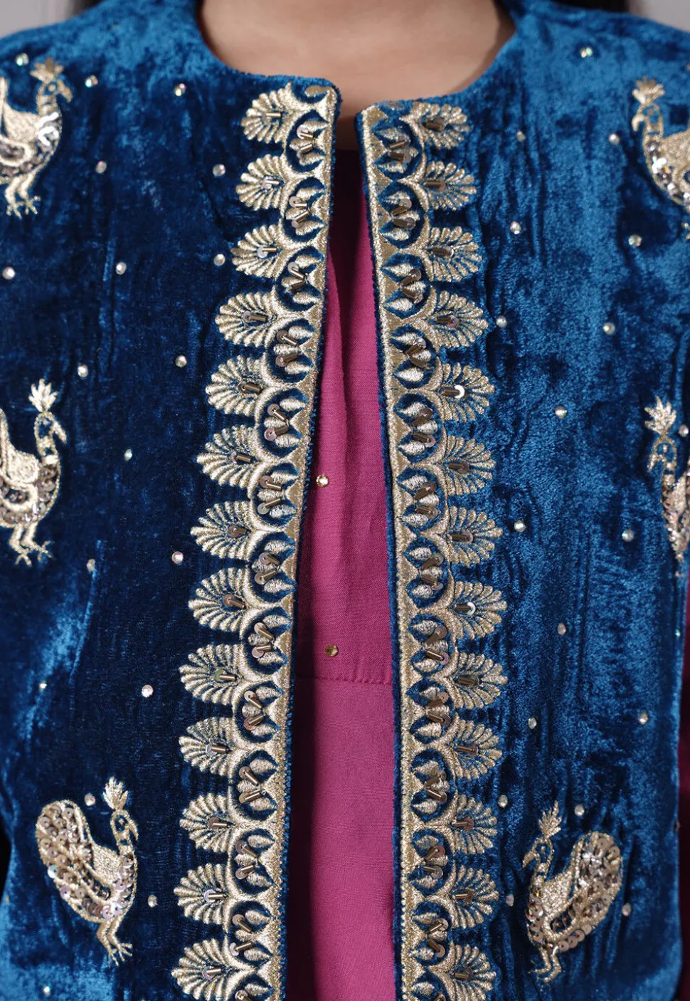 Embroidered Shantoon Asymmetric Kurta Set in Pink