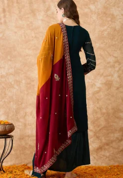 Embroidered Shantoon Lehenga in Teal Green