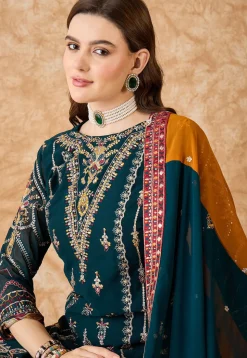 Embroidered Shantoon Lehenga in Teal Green