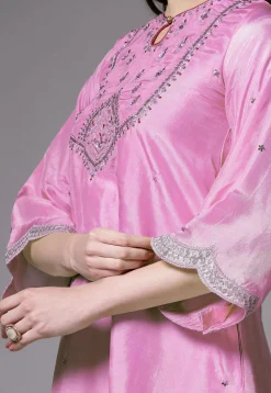 Embroidered Shantoon Scalloped Punjabi Suit in Pink