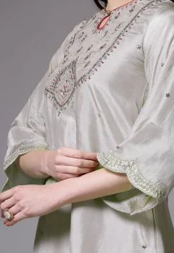 Embroidered Shantoon Scalloped Punjabi Suit in Grey