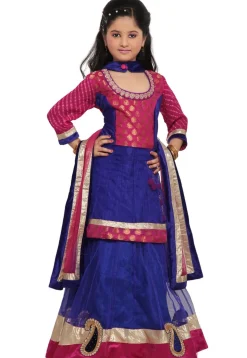 Embroidered Shimmer Net Lehenga Set in Royal Blue