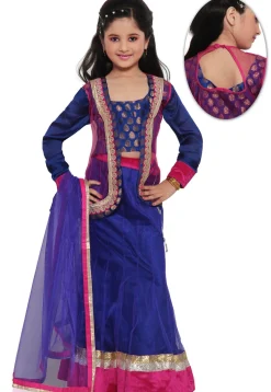 Embroidered Shimmer Net Lehenga Set in Royal Blue