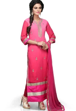 Embroidered Straight Cut Suit In Shaded Pink