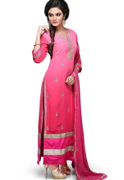 Embroidered Straight Cut Suit In Shaded Pink
