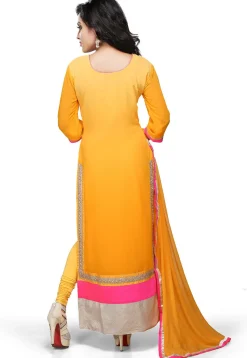 Embroidered Straight Cut Georgette Suit In Mustard