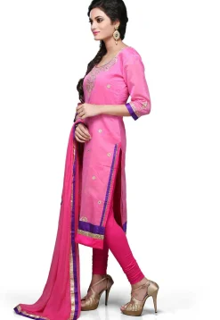 Embroidered Straight Cut Suit In Pink