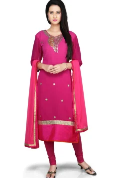 Embroidered Straight Cut Georgette Suit in Fuchsia