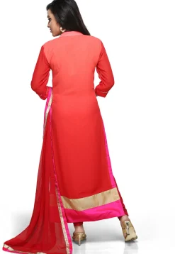 Embroidered Straight Cut Suit in Shaded Red