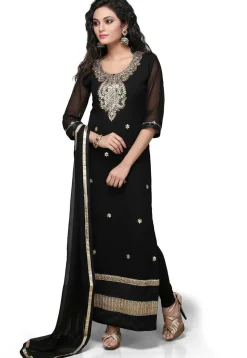 Embroidered Straight Cut Suit In Black