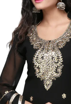 Embroidered Straight Cut Suit In Black