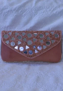 Embroidered Suede Clutch Bag in Pink